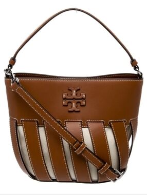 Tory Burch | Small Brown Leather McGraw Steipe Die-Cut Bucket Bag